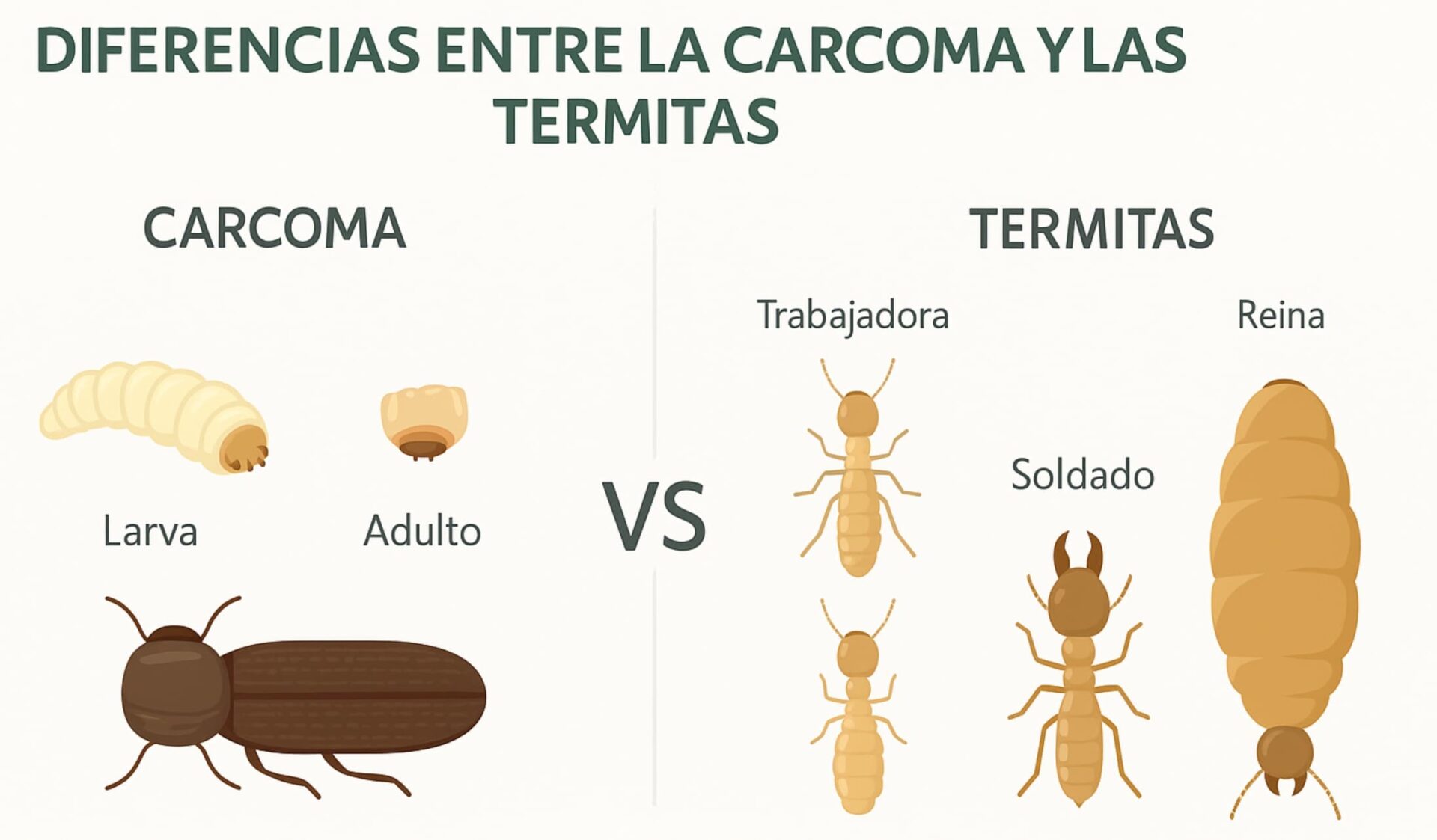 diferencia entre carcoma y termitas