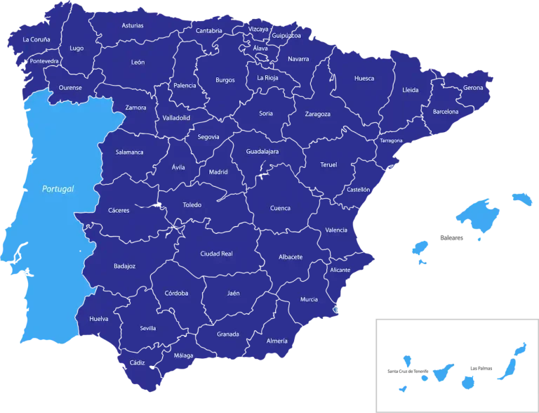 Mapa de España que refleja las provincias donde trabaja Rayokill